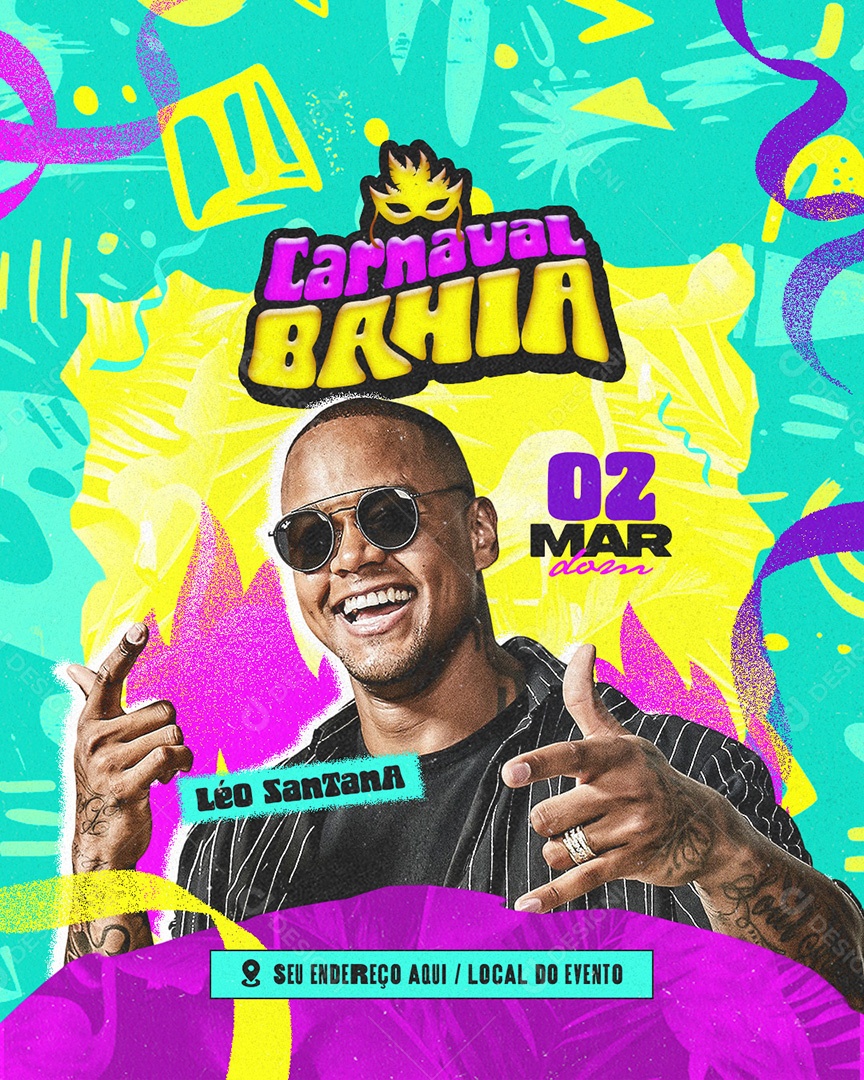 Flyer Carnaval Bahia Léo Santana Social Media PSD Editável