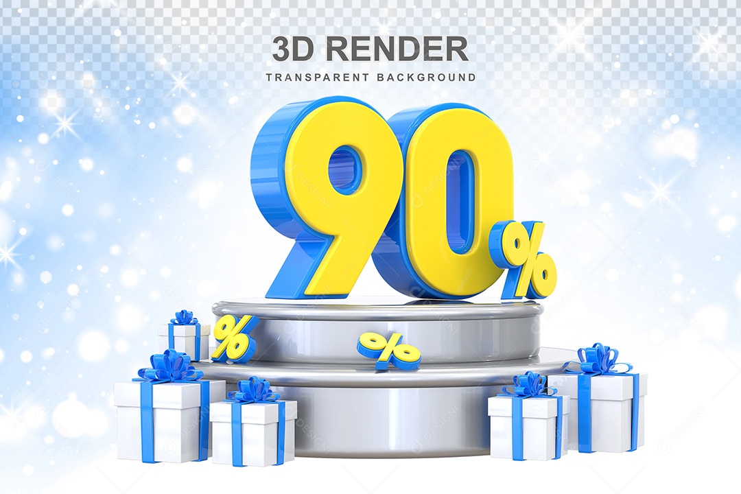 Número 3D 90% Azul e Amarelo Elemento Para Composição PSD