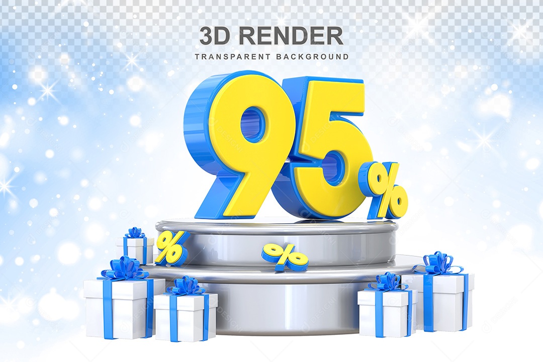 Número 3D 95% Azul e Amarelo Elemento Para Composição PSD