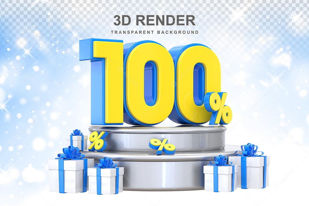 Número 3D 100% Azul e Amarelo Elemento Para Composição PSD