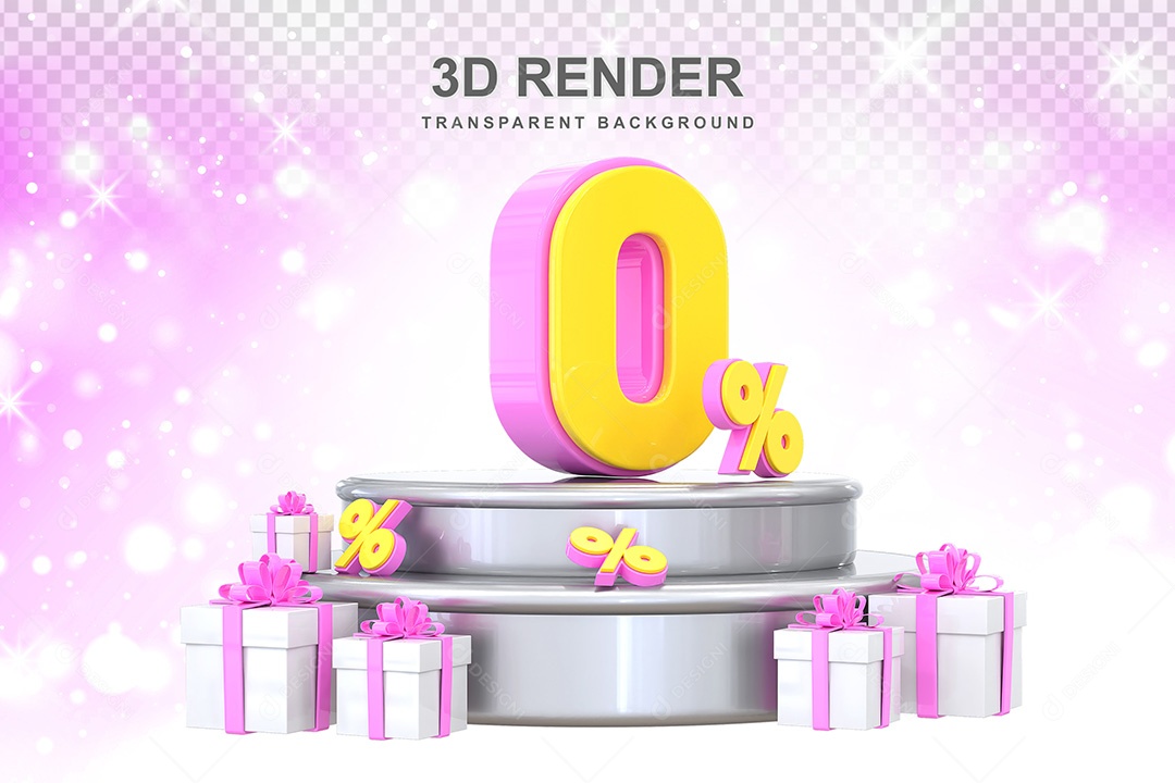 Número 3D 0% Rosa e Amarelo Elemento Para Composição PSD