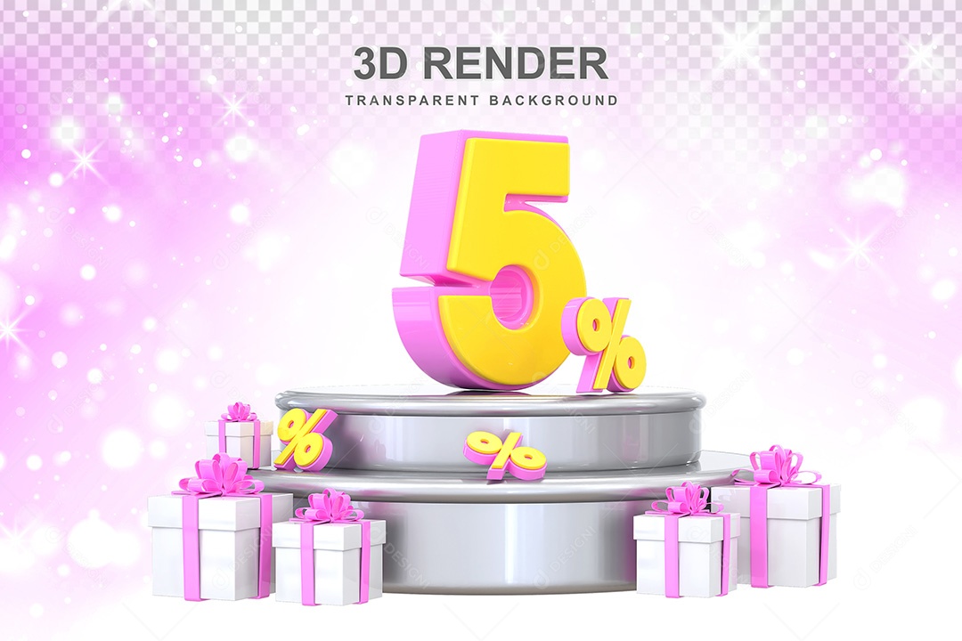 Número 3D 5% Rosa e Amarelo Elemento Para Composição PSD