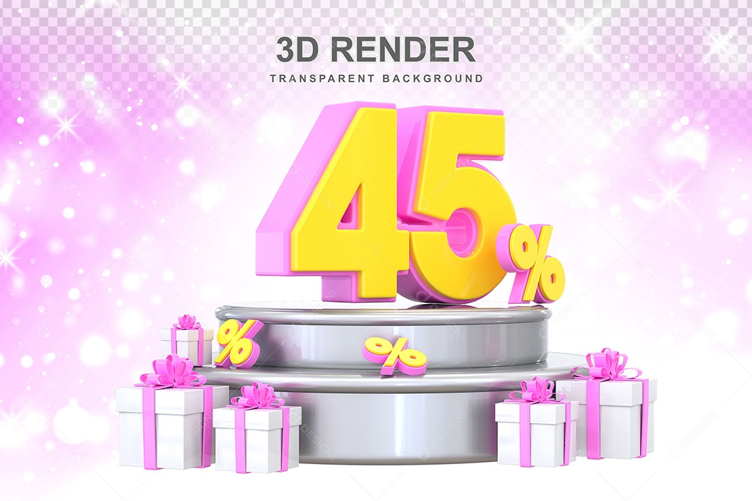 Número 3D 45% Rosa e Amarelo Elemento Para Composição PSD