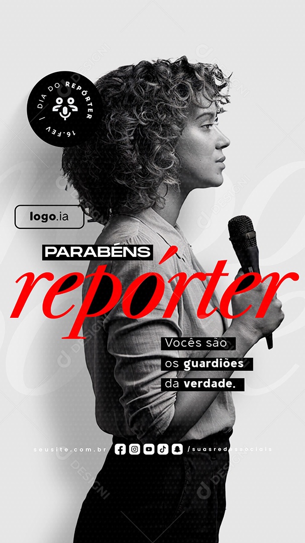 Story Dia do Repórter 16 de Fevereiro Parabéns Social Media PSD Editável