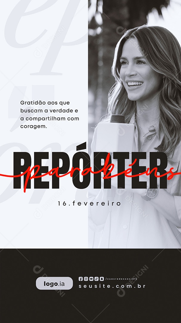 Story Dia do Repórter 16 de Fevereiro Parabéns Social Media PSD Editável