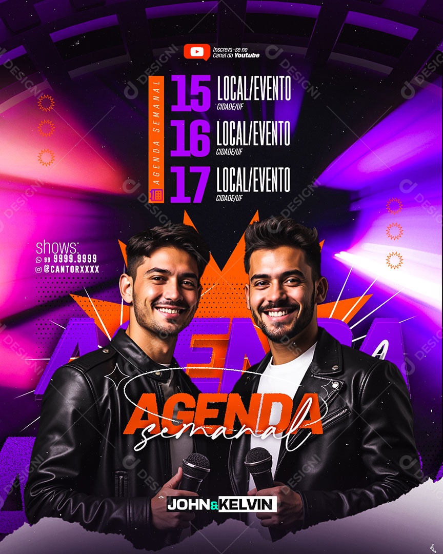Flyer Agenda Semanal Artistas Social Media PSD Editável