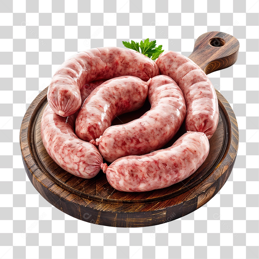 Linguiças em Tábua de Madeira PNG Transparente