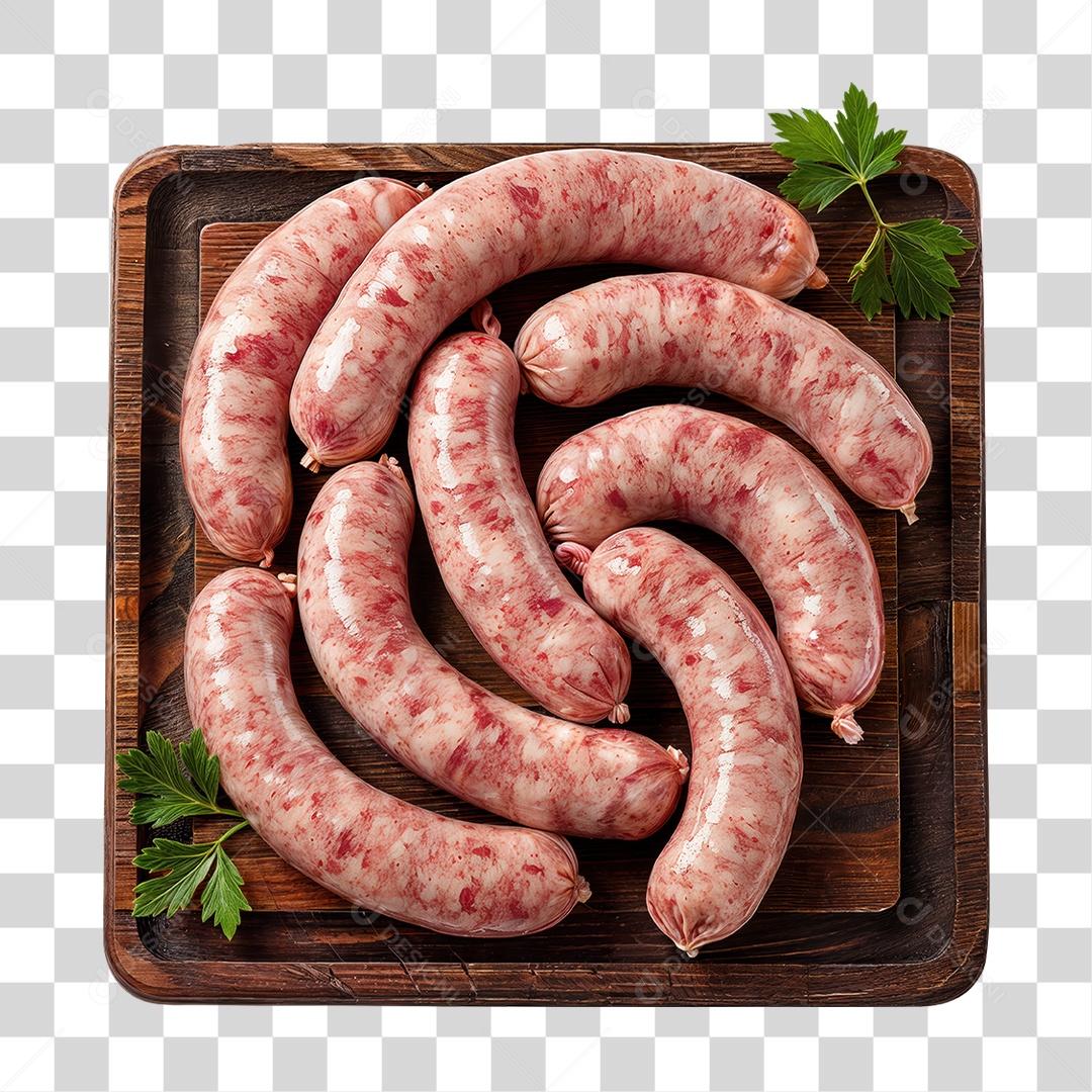 Linguiças em Tábua de Madeira PNG Transparente