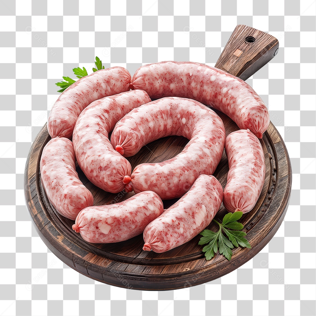 Linguiças em Tábua de Madeira PNG Transparente