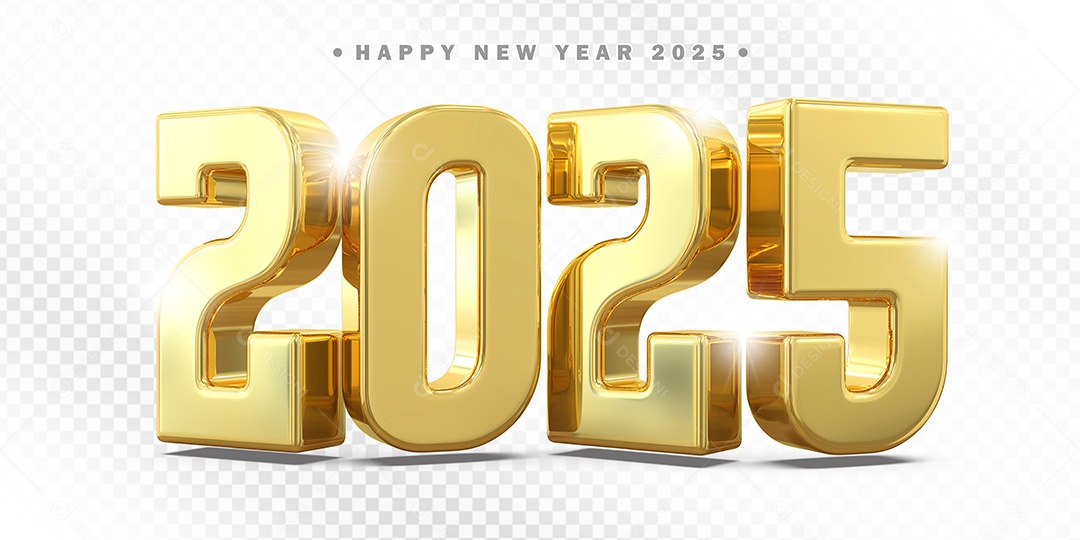 Elemento 3D Número 2025 Amarelo Para Composição PSD
