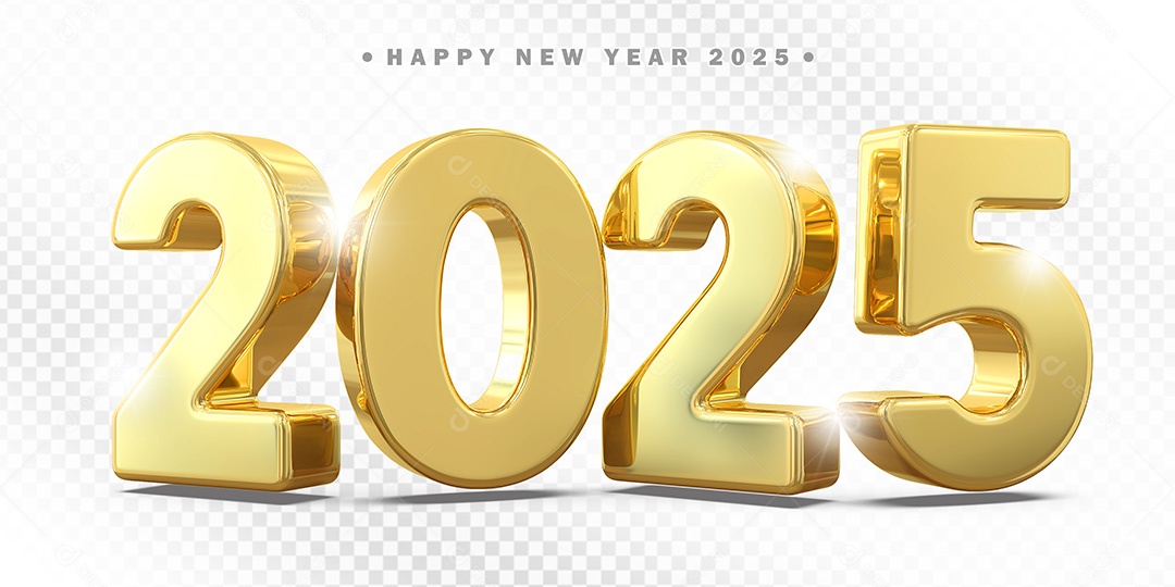 Elemento 3D Número 2025 Amarelo Para Composição PSD