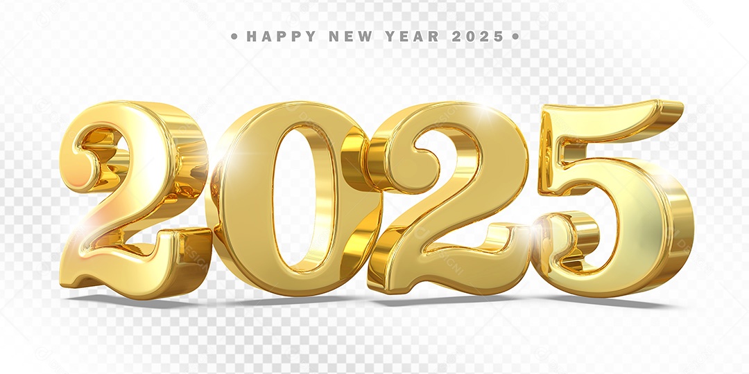 Elemento 3D Número 2025 Amarelo Para Composição PSD