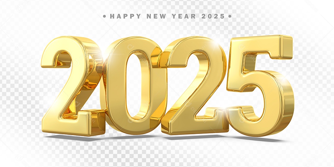 Elemento 3D Número 2025 Amarelo Para Composição PSD