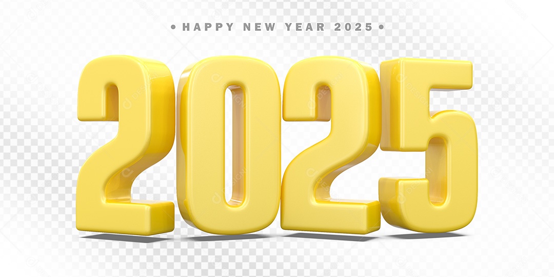 Elemento 3D Número 2025 Amarelo Para Composição PSD