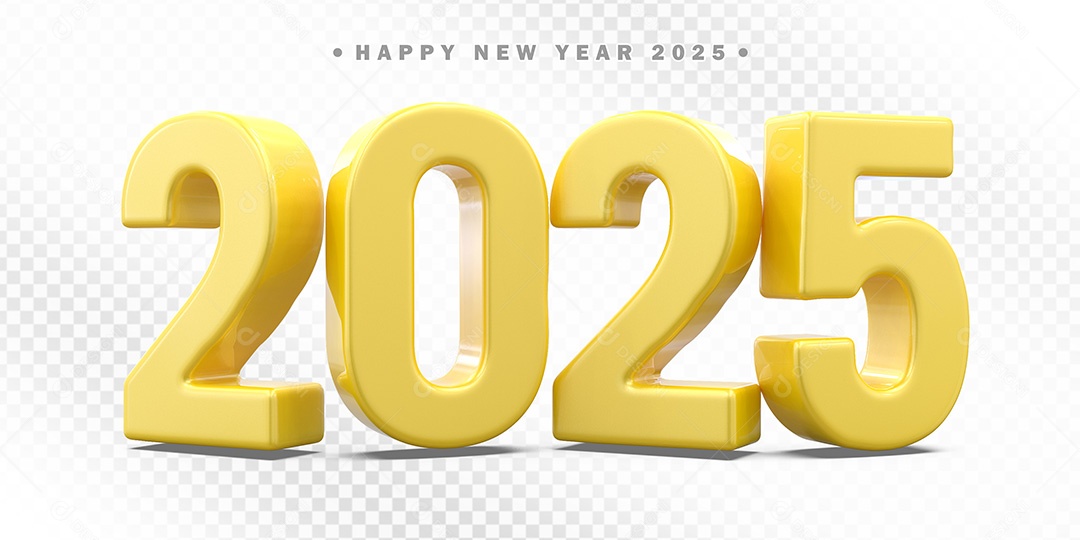 Elemento 3D Número 2025 Amarelo Para Composição PSD