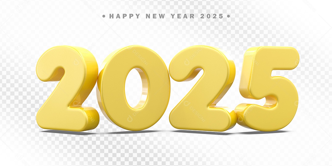 Elemento 3D Número 2025 Amarelo Para Composição PSD