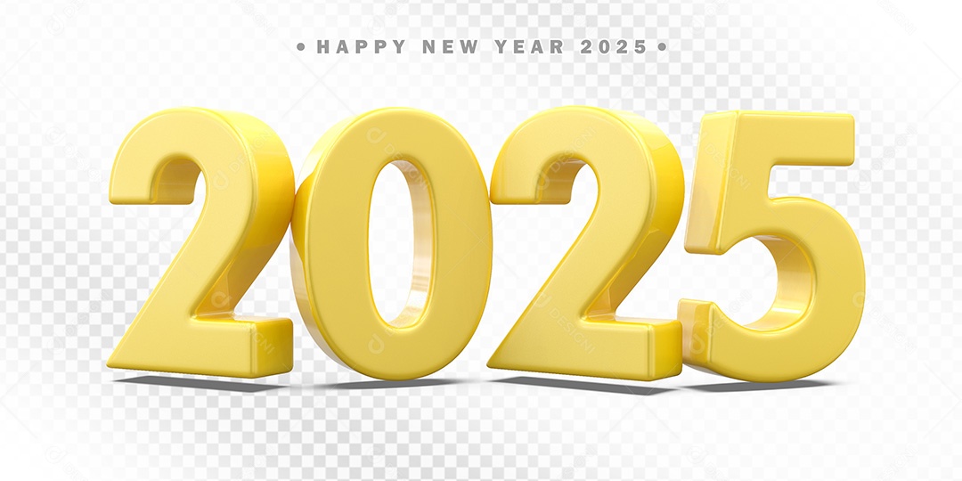 Elemento 3D Número 2025 Amarelo Para Composição PSD