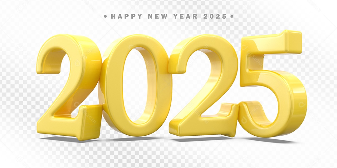 Elemento 3D Número 2025 Amarelo Para Composição PSD