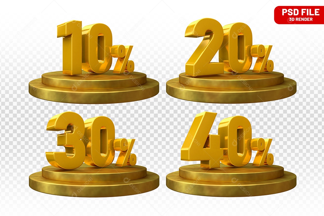 Elemento 3D Números Amarelo Porcentagem para Composição PSD