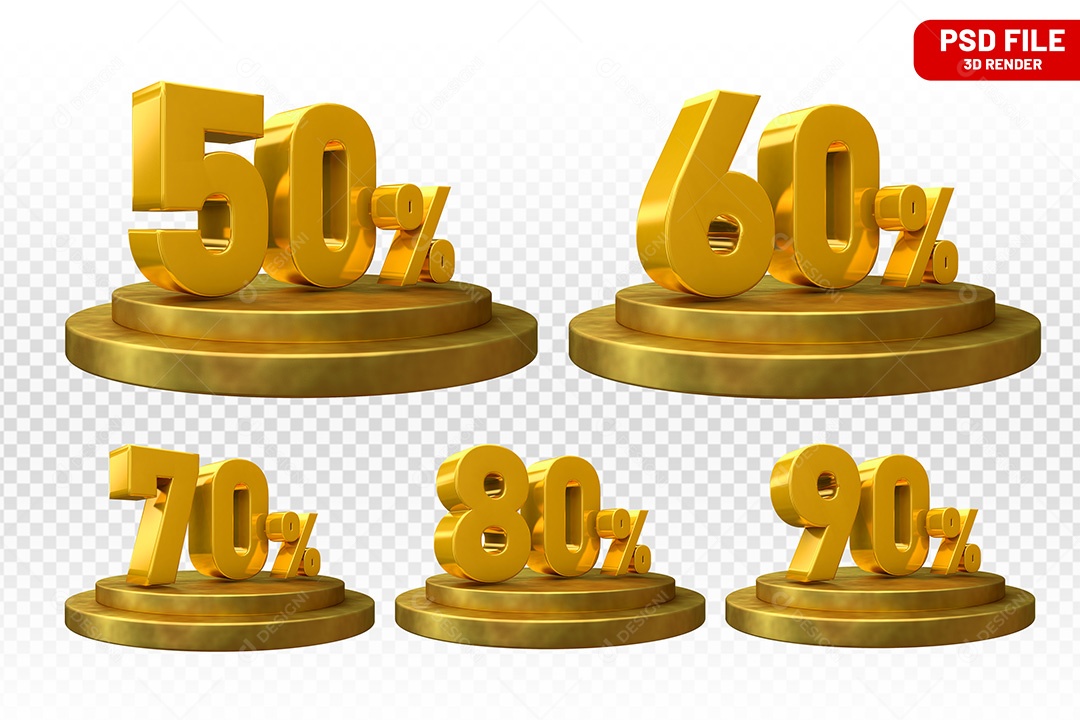 Elemento 3D Números Amarelo Porcentagem para Composição PSD