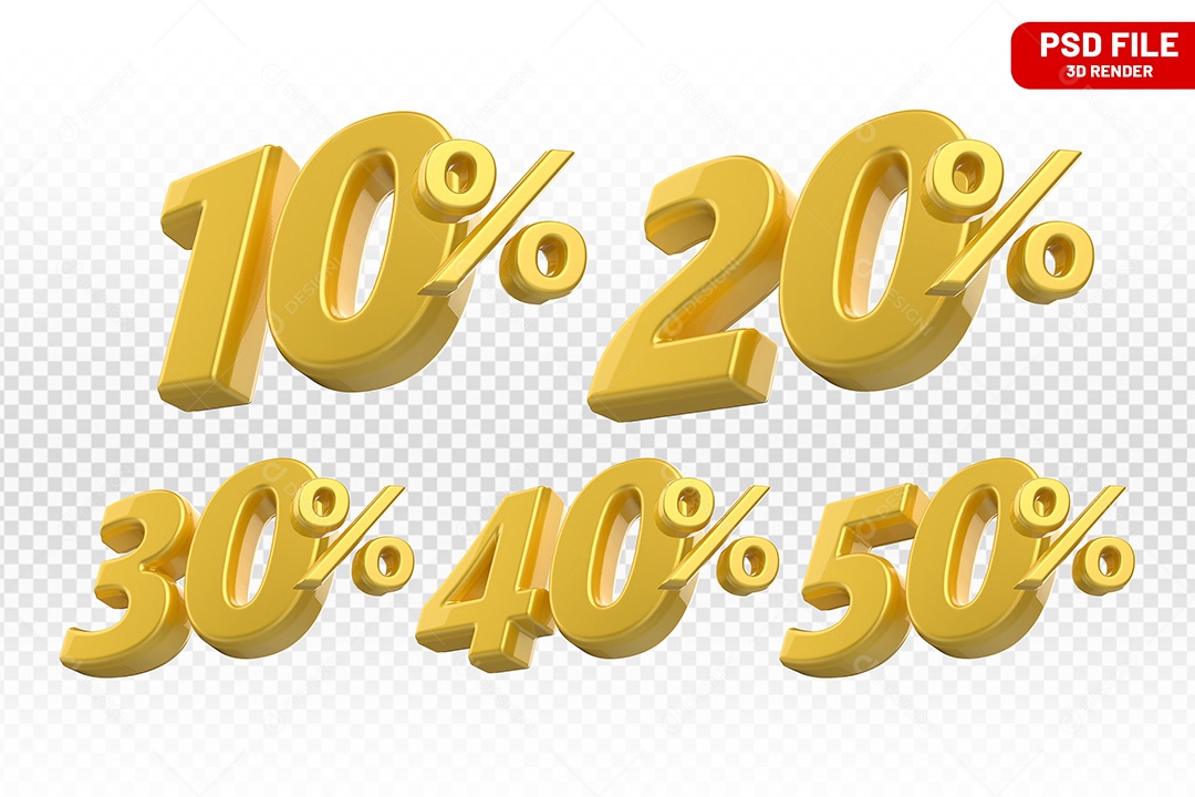 Elemento 3D Números Amarelo Porcentagem para Composição PSD