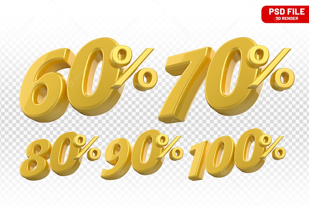 Elemento 3D Números Amarelo Porcentagem para Composição PSD