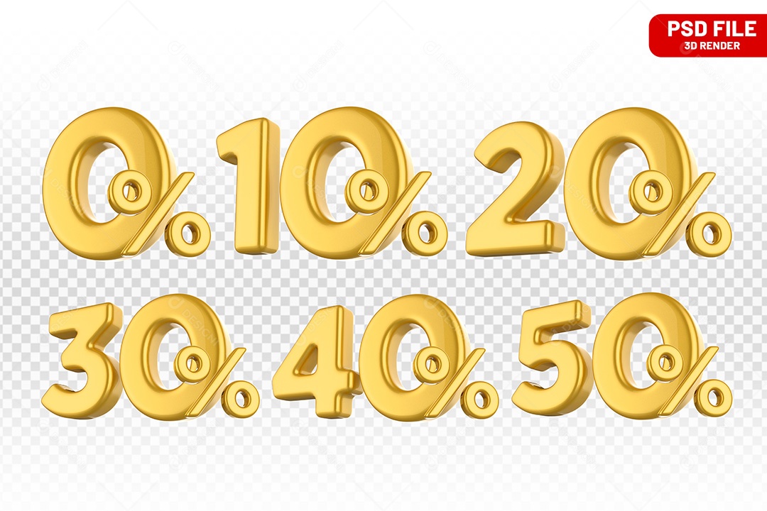 Elemento 3D Números Amarelo Porcentagem para Composição PSD