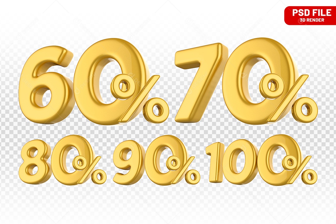 Elemento 3D Números Amarelo Porcentagem para Composição PSD