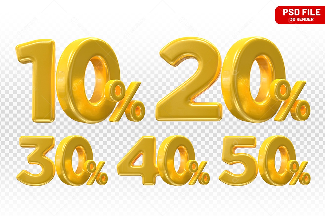 Elemento 3D Números Amarelo Porcentagem para Composição PSD
