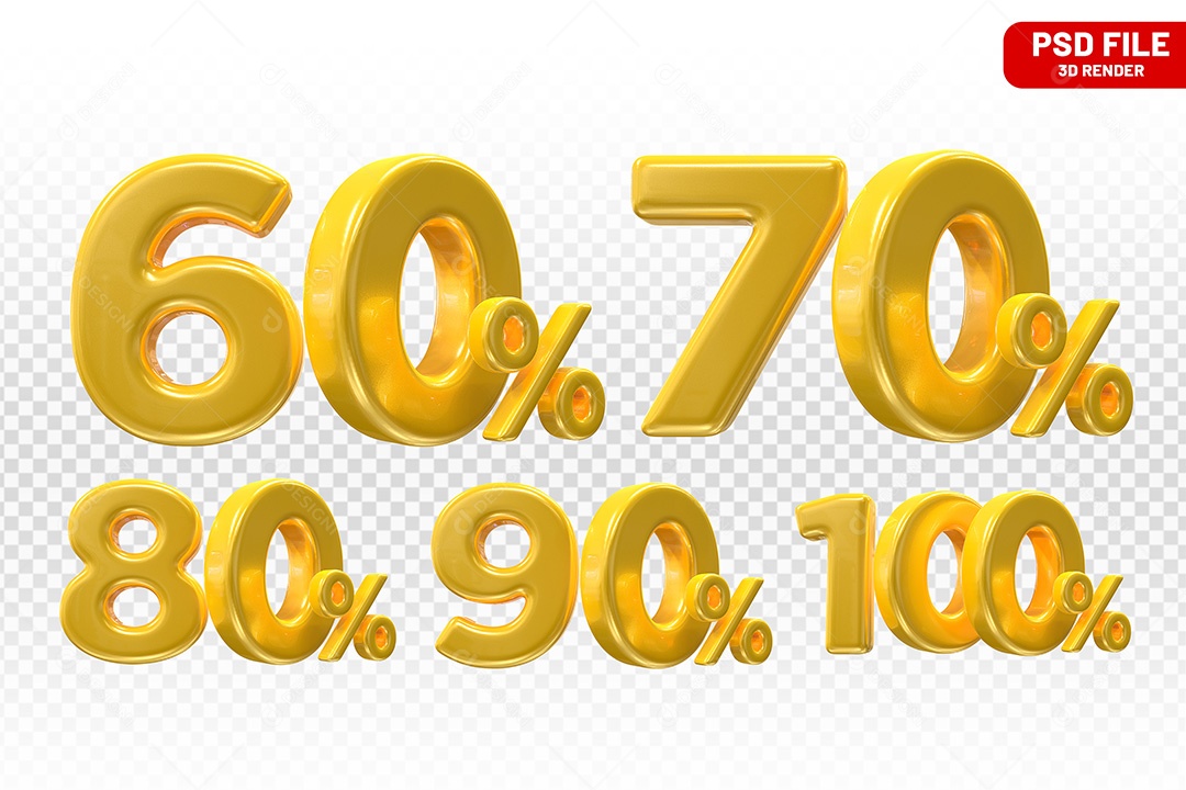 Elemento 3D Números Amarelo Porcentagem para Composição PSD