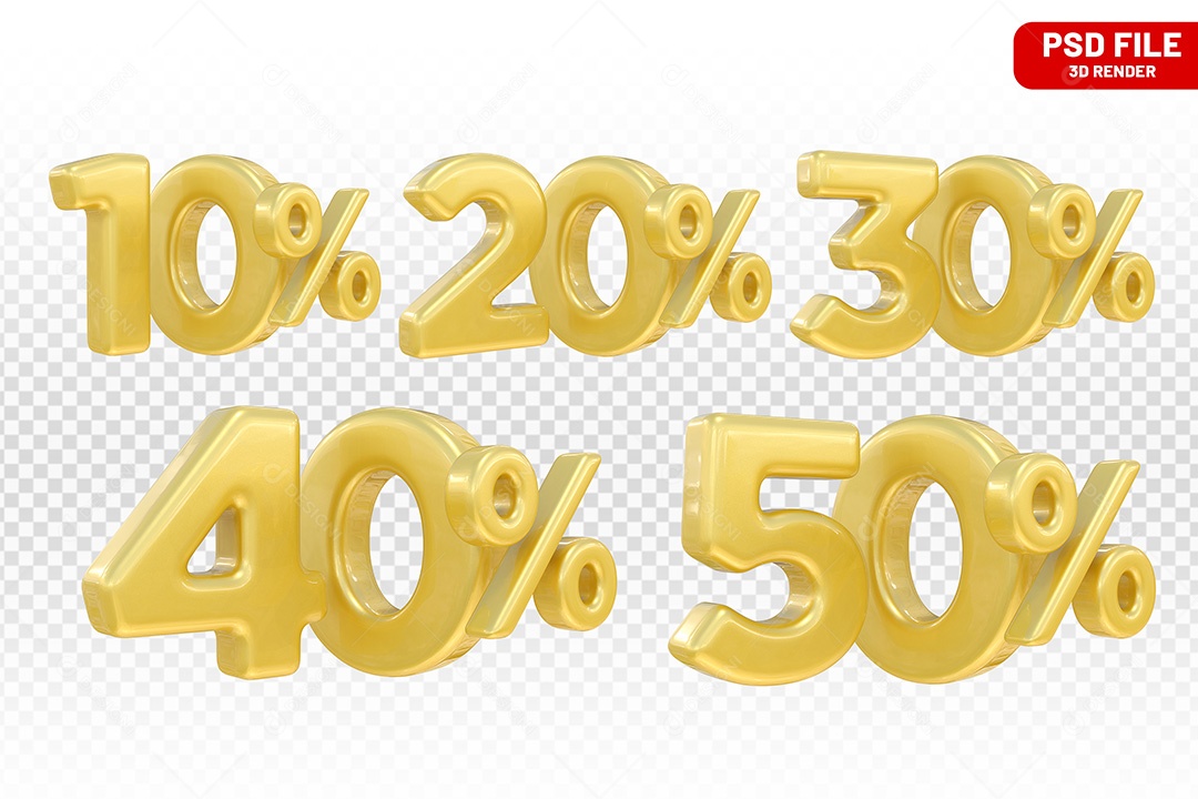 Elemento 3D Números Amarelo Porcentagem para Composição PSD
