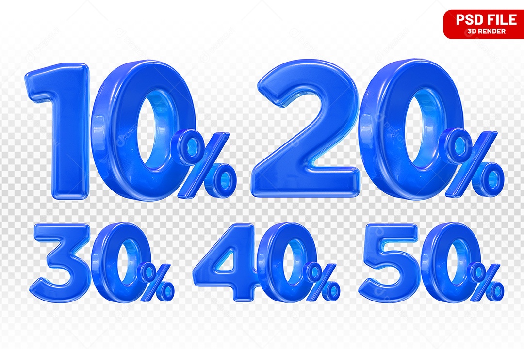 Elemento 3D Números Azul Porcentagem para Composição PSD