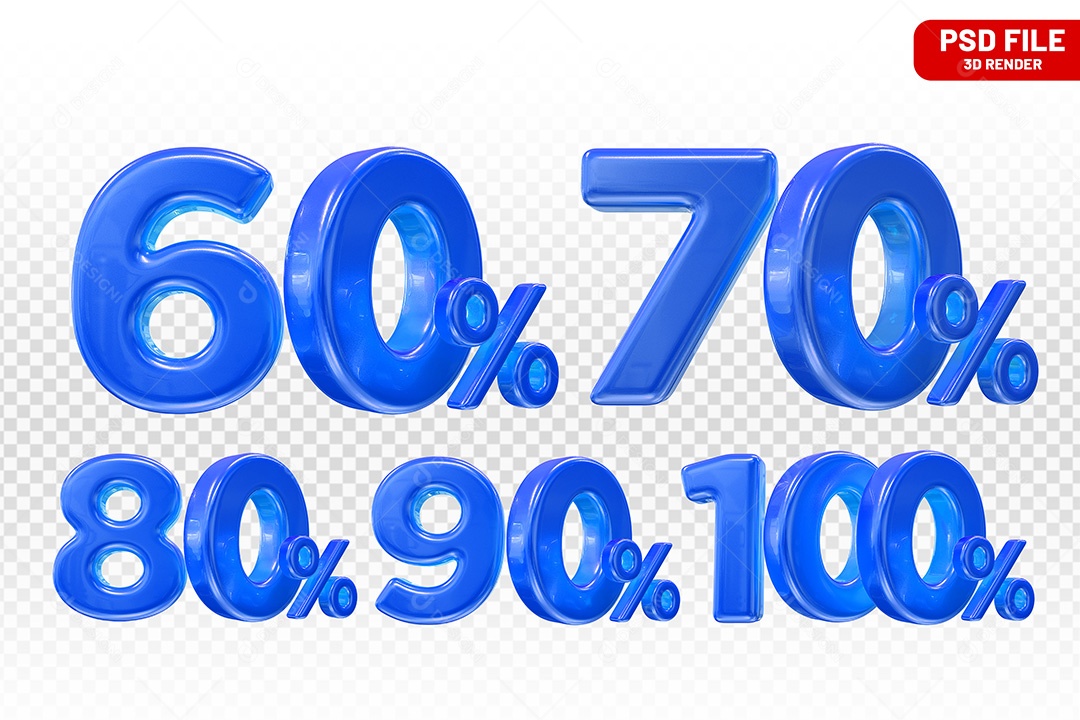 Elemento 3D Números Azul Porcentagem para Composição PSD