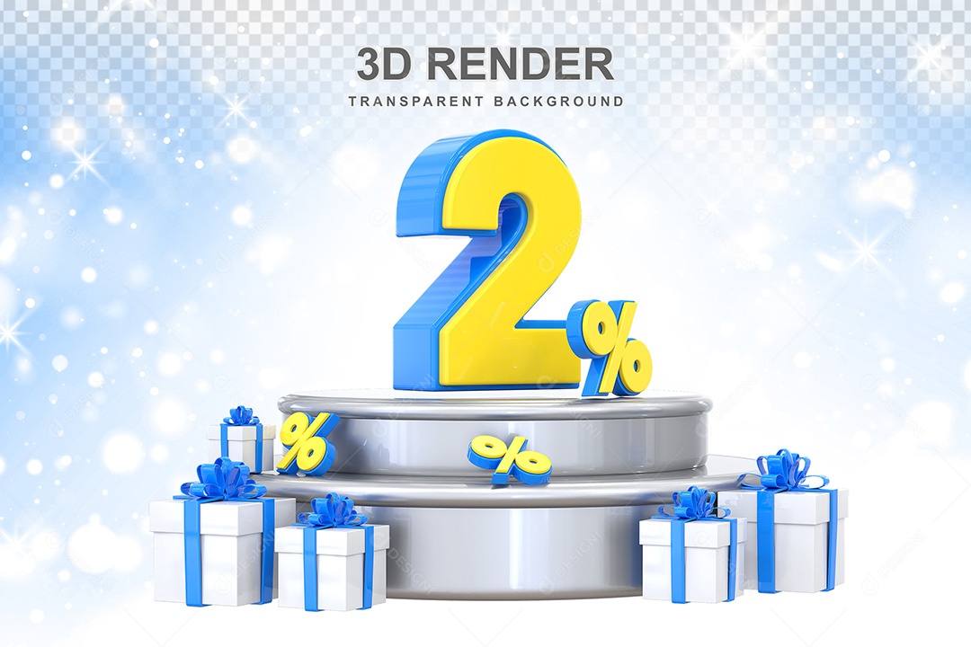 Número 3D 2% Azul e Amarelo Elemento Para Composição PSD
