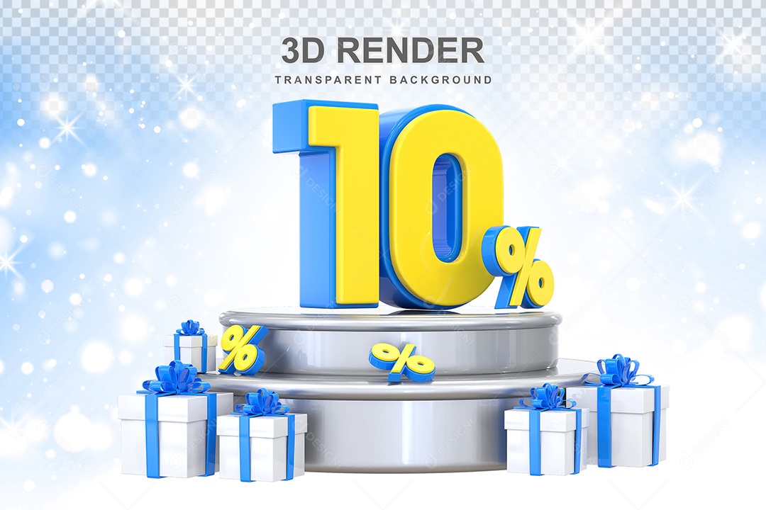Número 3D 10% Azul e Amarelo Elemento Para Composição PSD