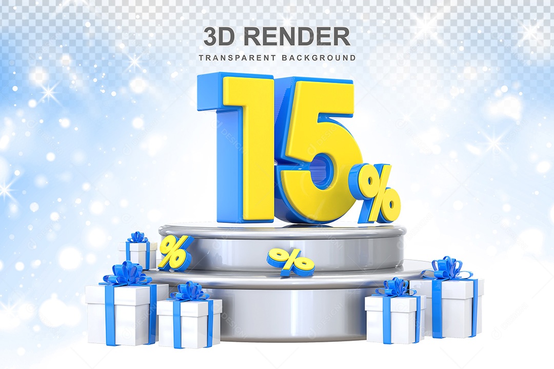 Número 3D 15% Azul e Amarelo Elemento Para Composição PSD