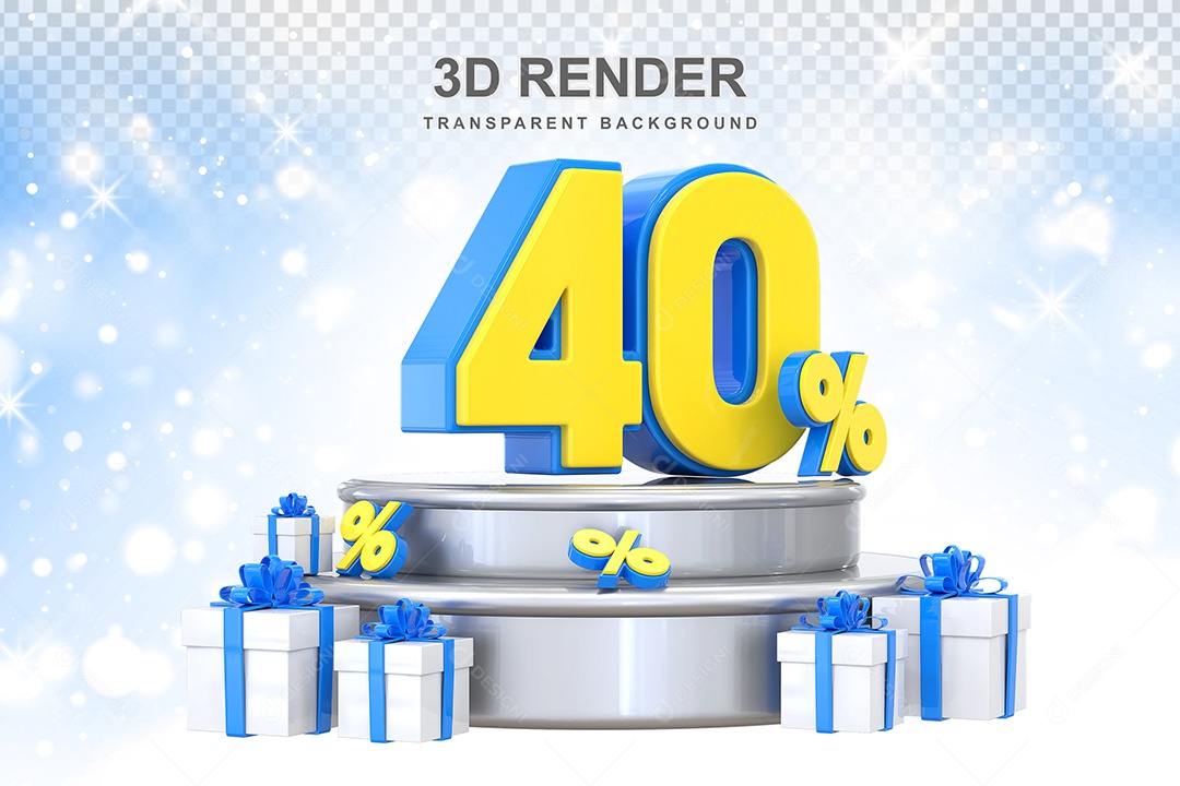 Número 3D 40% Azul e Amarelo Elemento Para Composição PSD