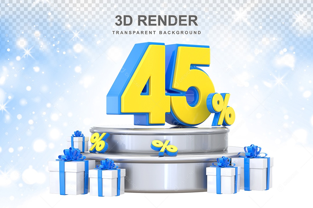 Número 3D 45% Azul e Amarelo Elemento Para Composição PSD