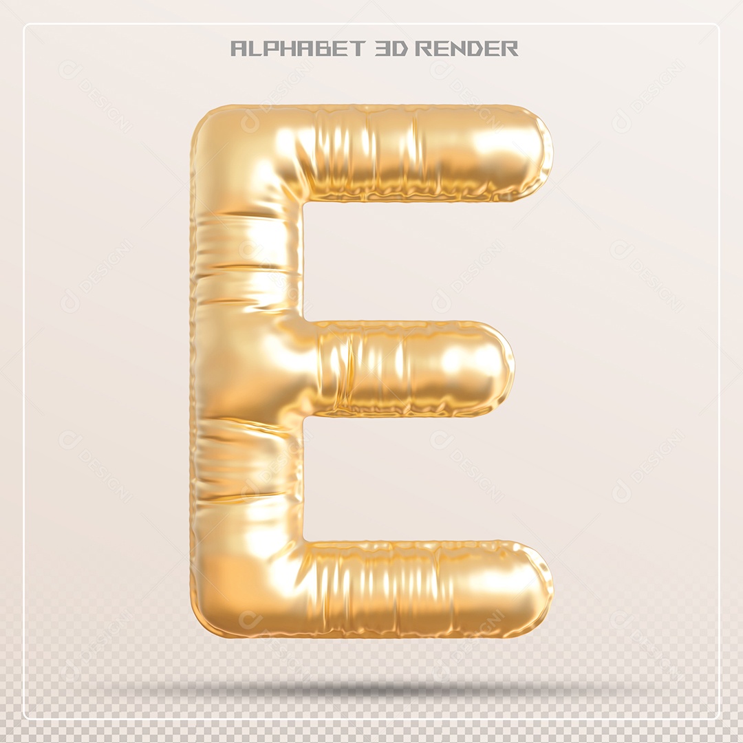 Balão Dourado Letra E Maiúscula Elemento 3D Para Composição PSD