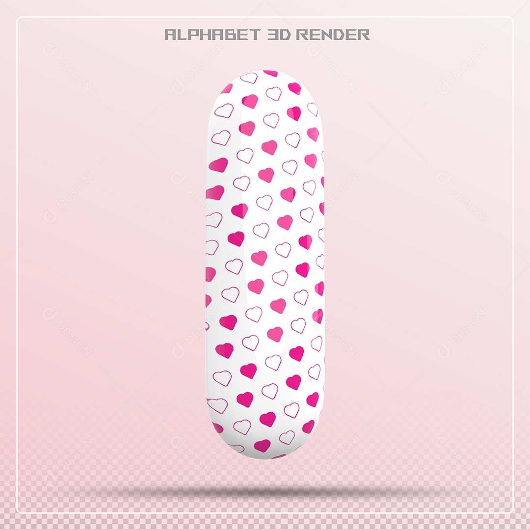 Letra I Maiúscula Com Pequenos Corações Elemento 3D Para Composição PSD