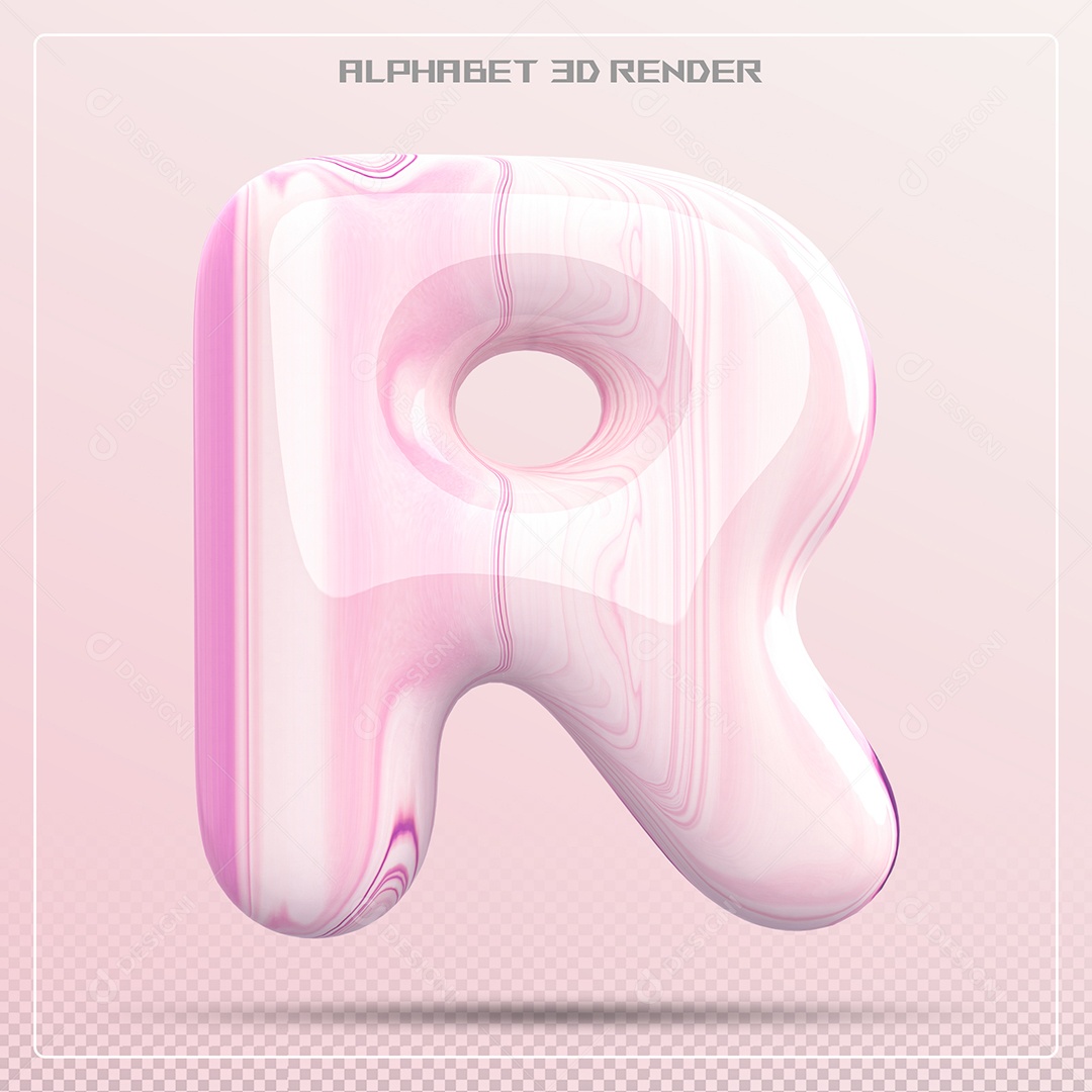 Letra R Maiúscula Rosa Claro Com Corações Elemento 3D Para Composição PSD