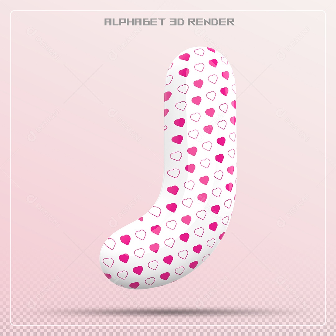 Letra J Maiúscula Branca Com Corações Elemento 3D Para Composição PSD
