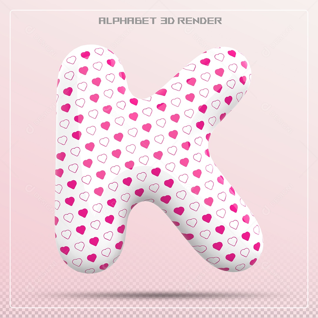Letra K Maiúscula Branca Com Corações Elemento 3D Para Composição PSD