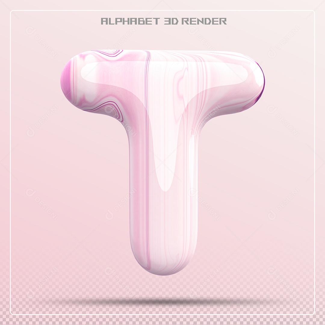 Letra T Maiúscula Rosa Claro Com Corações Elemento 3D Para Composição PSD