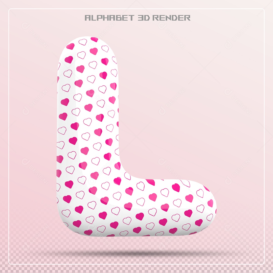 Letra L Maiúscula Com Pequenos Corações Elemento 3D Para Composição PSD