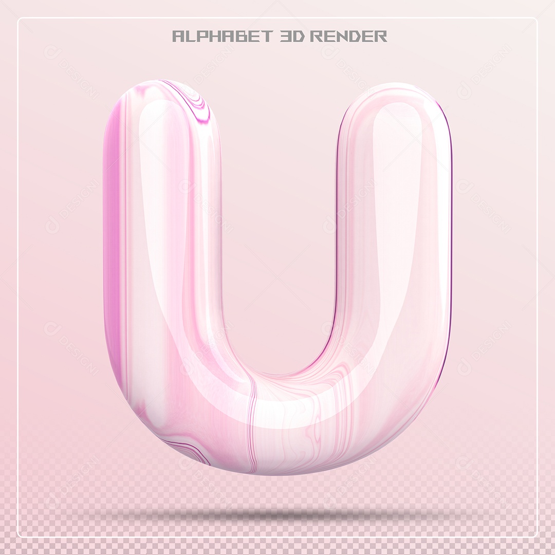 Letra U Maiúscula Rosa Claro Com Corações Elemento 3D Para Composição PSD