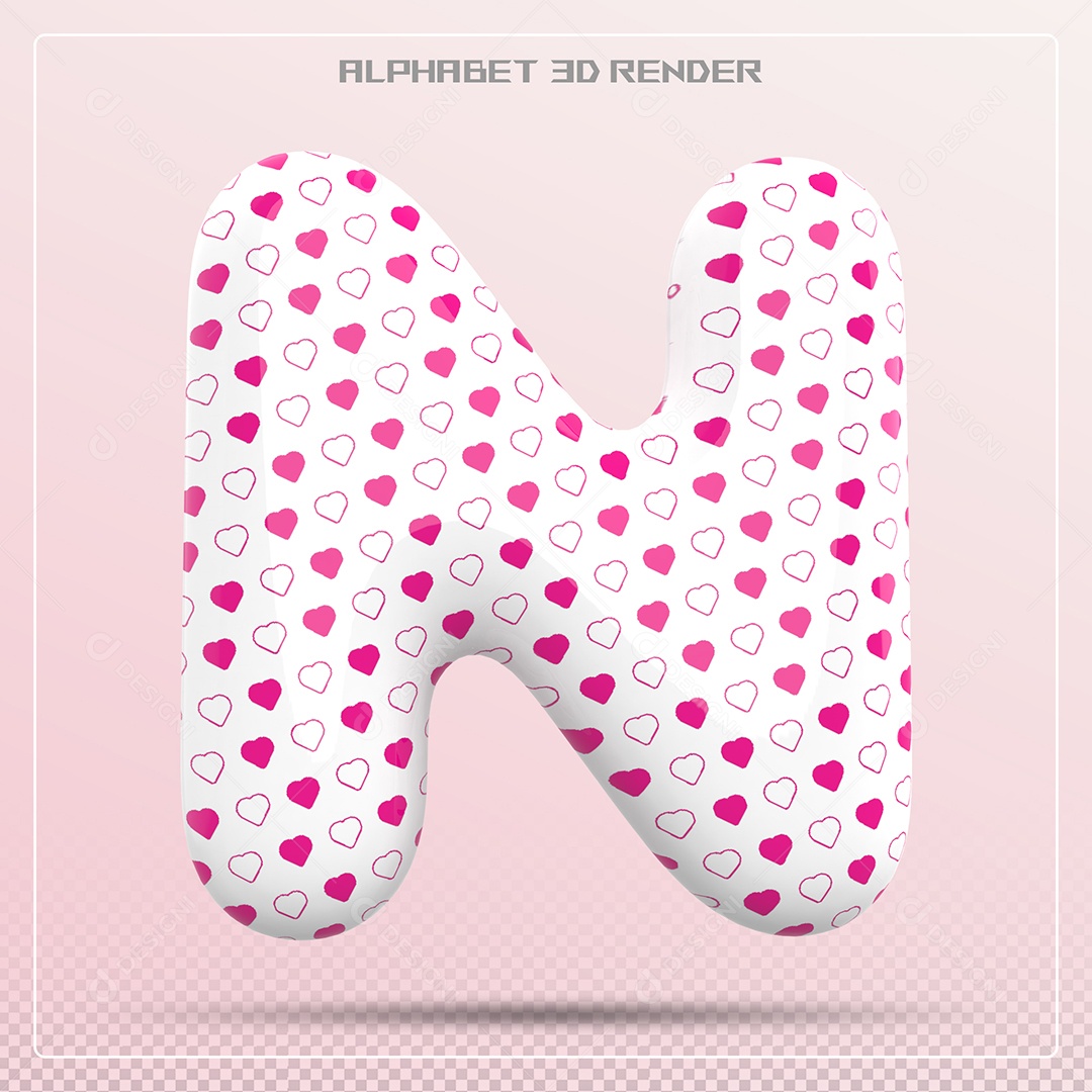 Letra N Maiúscula Com Pequenos Corações Elemento 3D Para Composição PSD