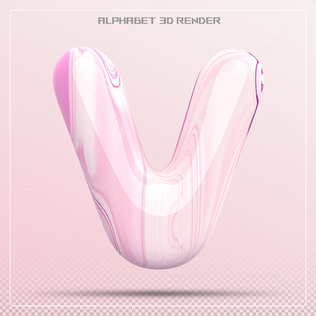 Letra V Maiúscula Rosa Claro Com Corações Elemento 3D Para Composição PSD