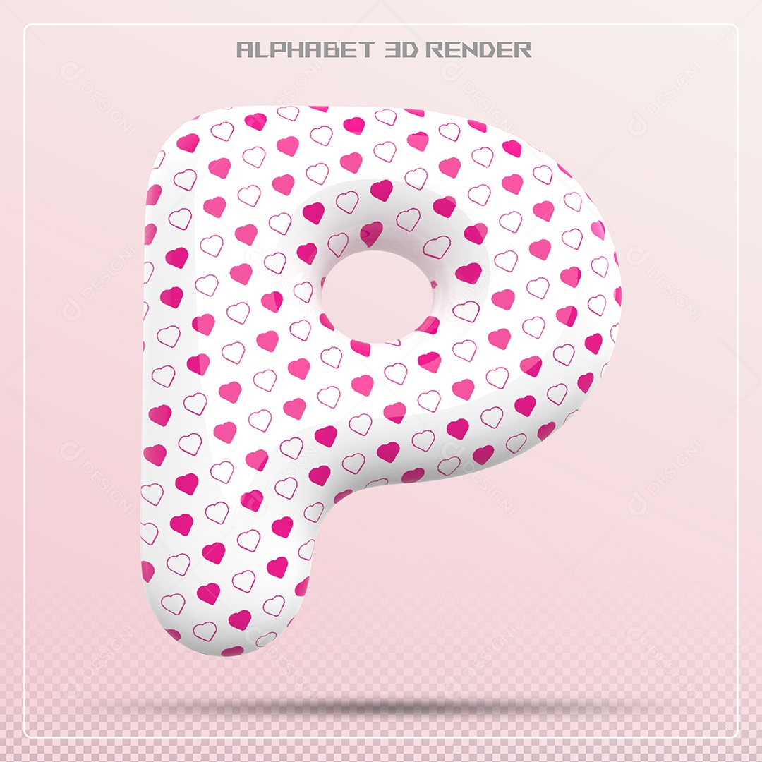 Letra P Maiúscula Com Pequenos Corações Elemento 3D Para Composição PSD