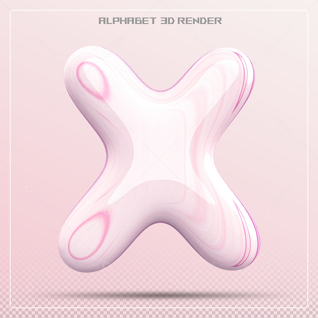 Letra X Maiúscula Rosa Claro Com Corações Elemento 3D Para Composição PSD